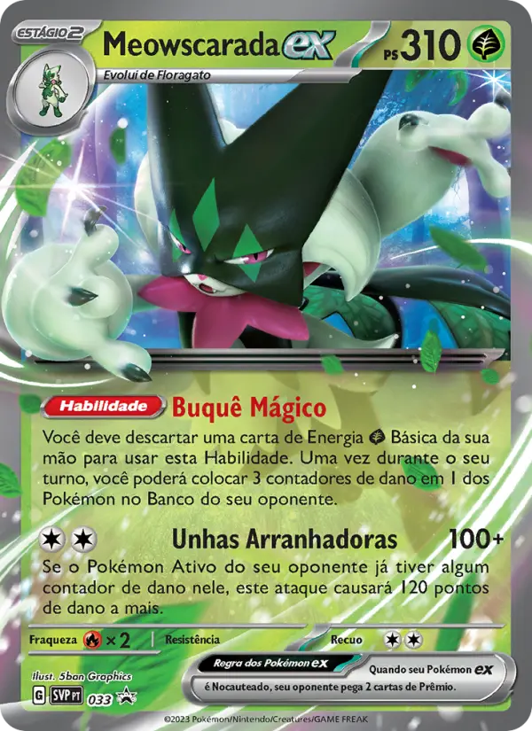 Carta Meowscarada ex, número 033/225 da coleção SVP Black Star Promos