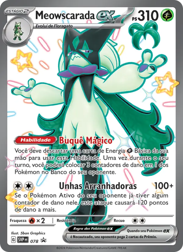 Carta Meowscarada ex, número 078/225 da coleção SVP Black Star Promos