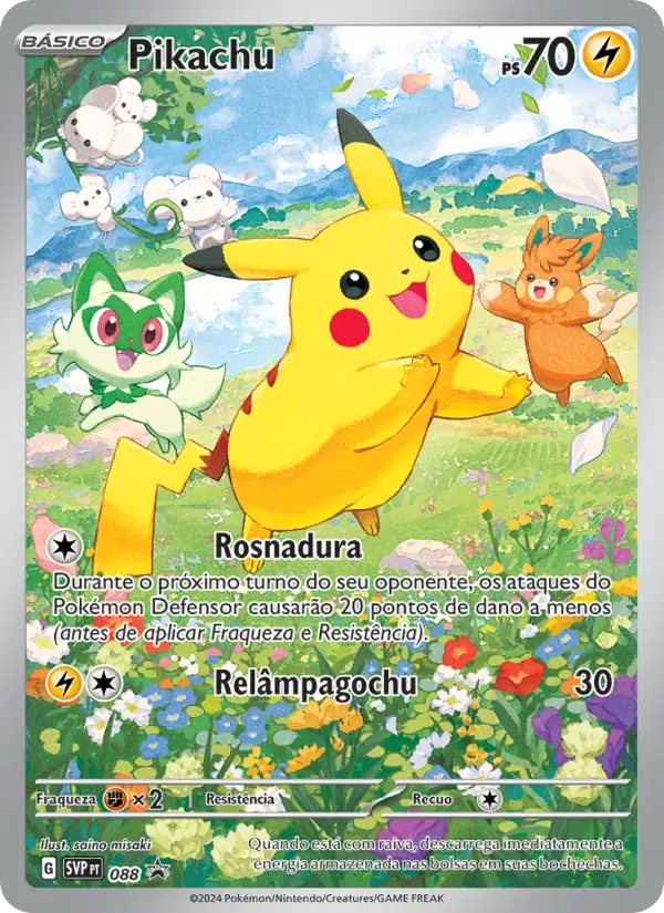 Carta Pikachu, número 088/225 da coleção SVP Black Star Promos