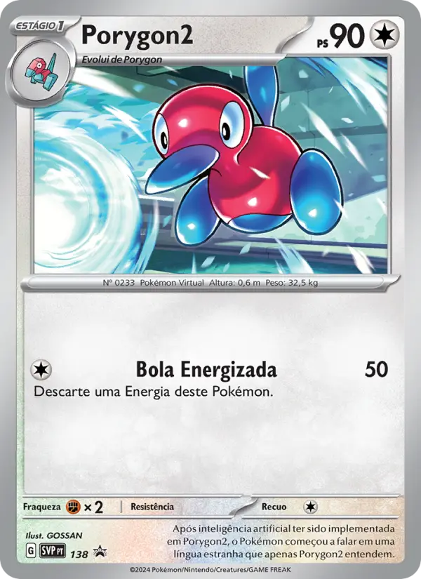 Carta Porygon2, número 138/225 da coleção SVP Black Star Promos