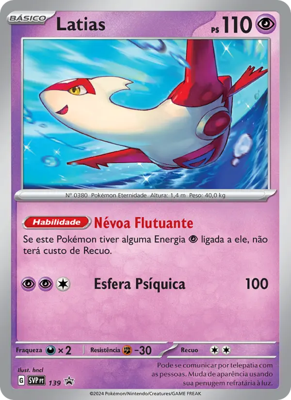 Carta Latias, número 139/225 da coleção SVP Black Star Promos