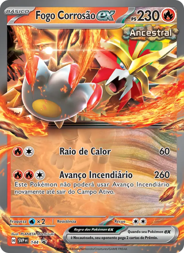 Carta Fogo Corrosão ex, número 144/225 da coleção SVP Black Star Promos