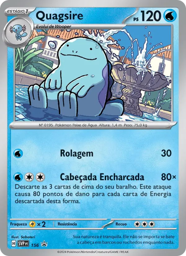 Carta Quagsire, número 156/225 da coleção SVP Black Star Promos