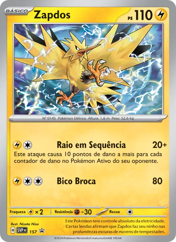 Carta Zapdos, número 157/225 da coleção SVP Black Star Promos