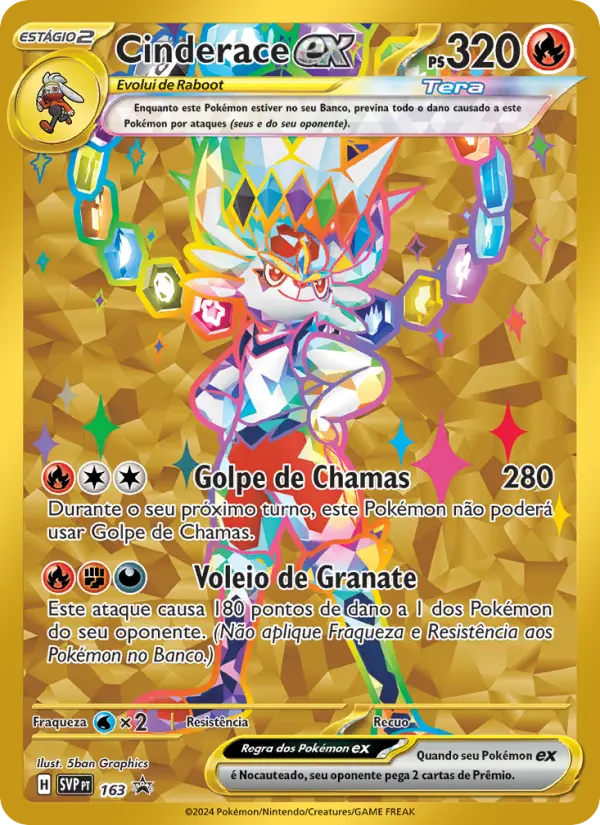 Carta Cinderace ex, número 163/225 da coleção SVP Black Star Promos