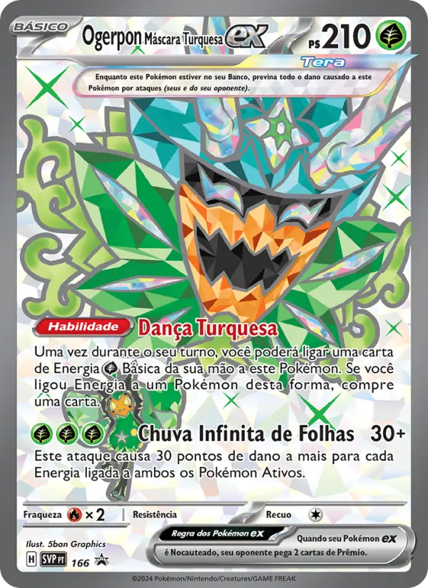 Carta Ogerpon Máscara Turquesa ex, número 166/225 da coleção SVP Black Star Promos