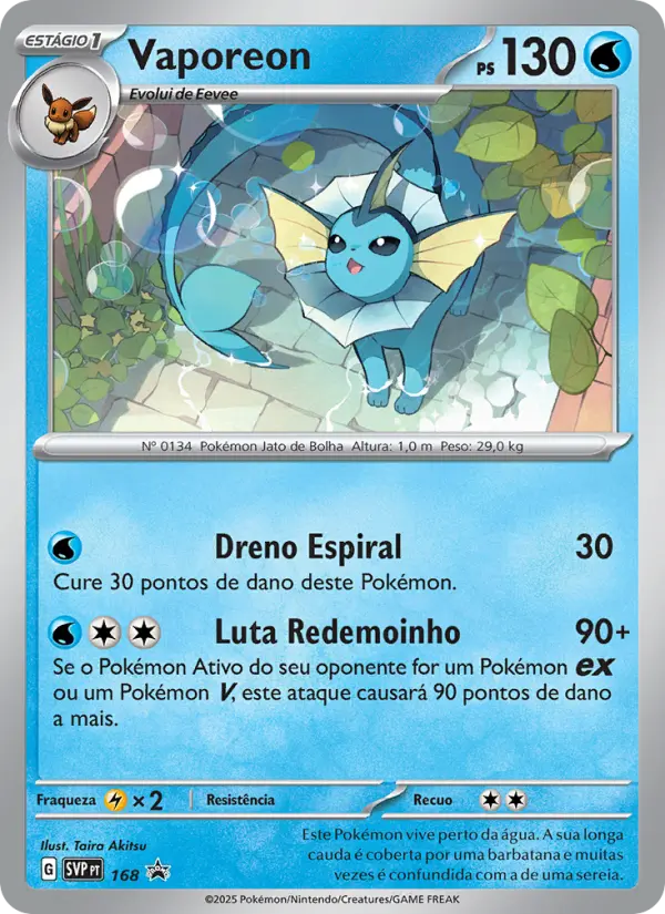 Carta Vaporeon, número 168/225 da coleção SVP Black Star Promos