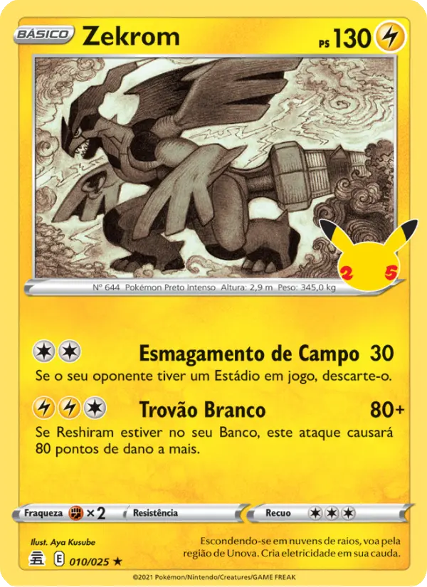 Carta Zekrom, número 10/25 da coleção Celebrações
