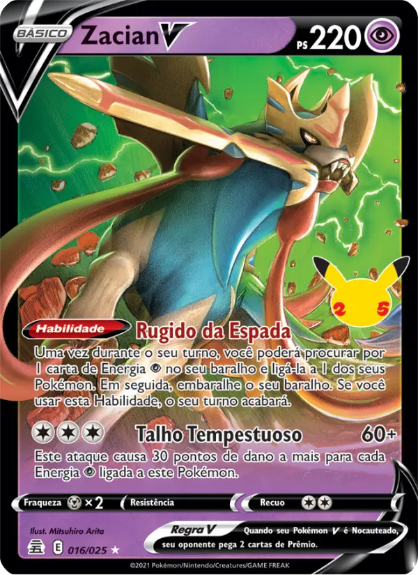 Carta Zacian V, número 16/25 da coleção Celebrações