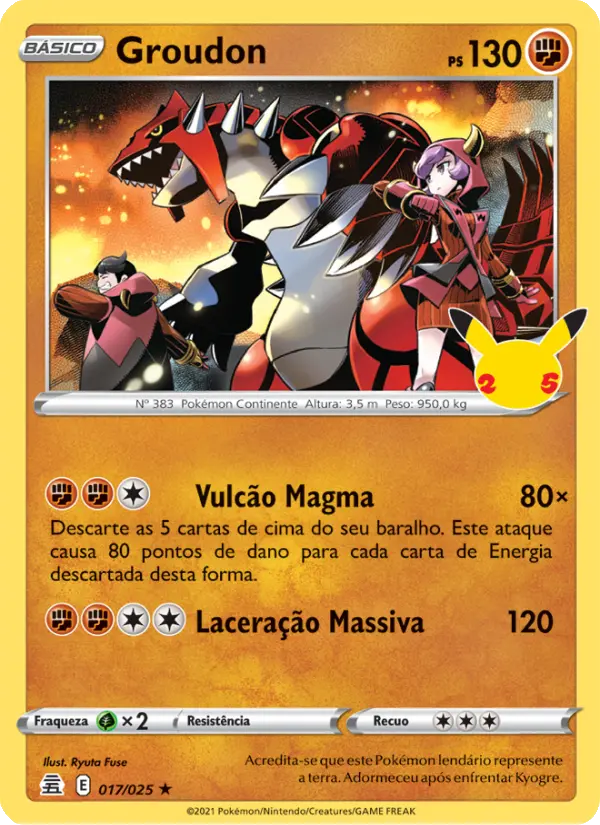 Carta Groudon, número 17/25 da coleção Celebrações