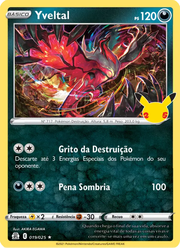Carta Yveltal, número 19/25 da coleção Celebrações