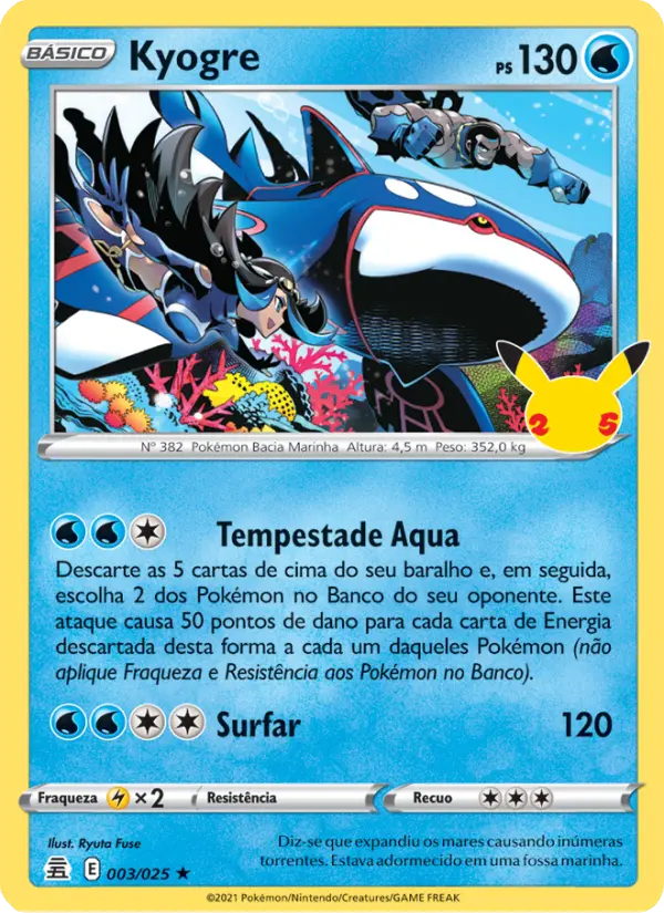 Carta Kyogre, número 3/25 da coleção Celebrações
