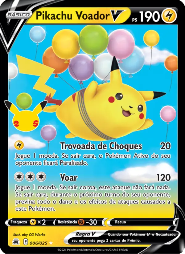 Carta Pikachu Voador V, número 6/25 da coleção Celebrações