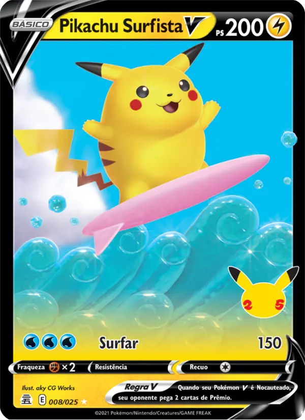 Carta Pikachu Surfista V, número 8/25 da coleção Celebrações