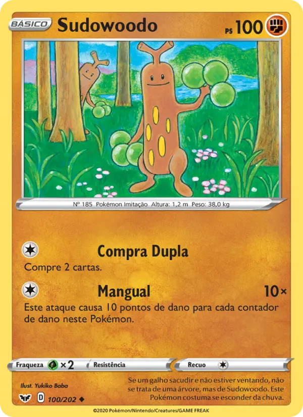 Carta Sudowoodo, número 100/202 da coleção Espada e Escudo