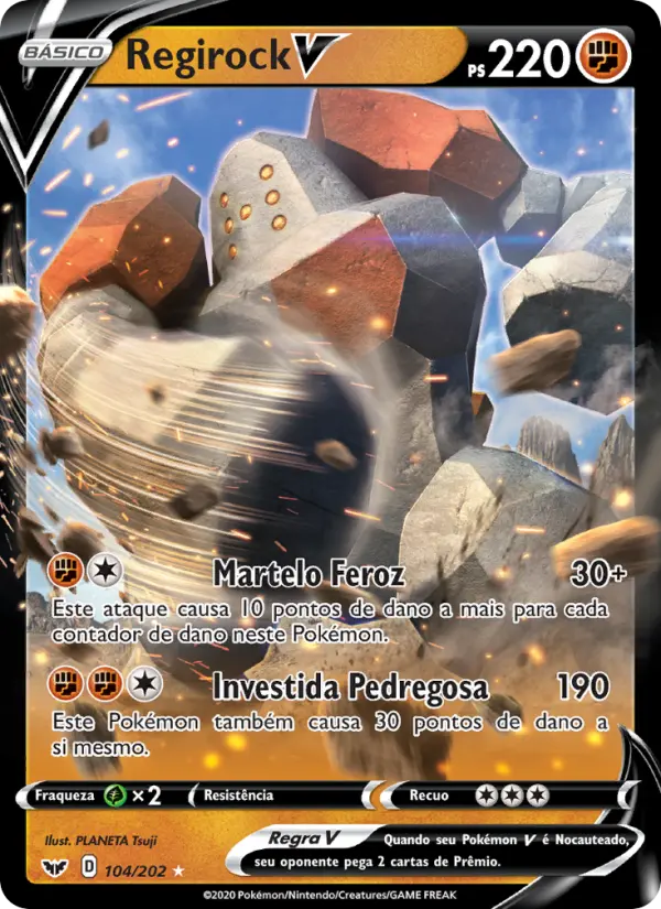 Carta Regirock V, número 104/202 da coleção Espada e Escudo