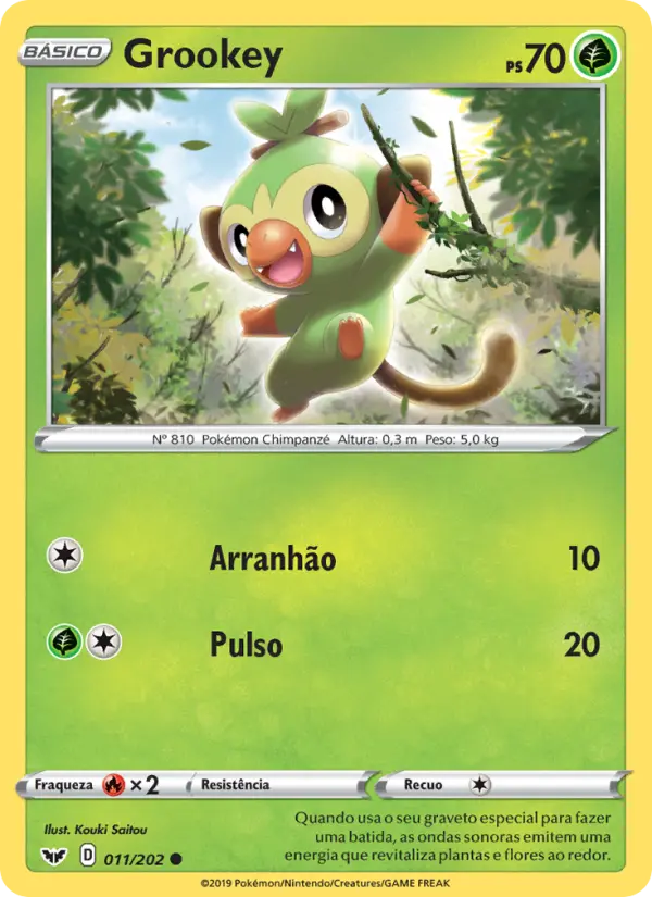 Carta Grookey, número 11/202 da coleção Espada e Escudo