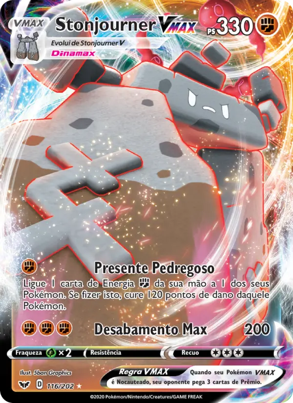 Carta Stonjourner VMAX, número 116/202 da coleção Espada e Escudo