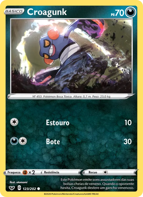 Carta Croagunk, número 123/202 da coleção Espada e Escudo