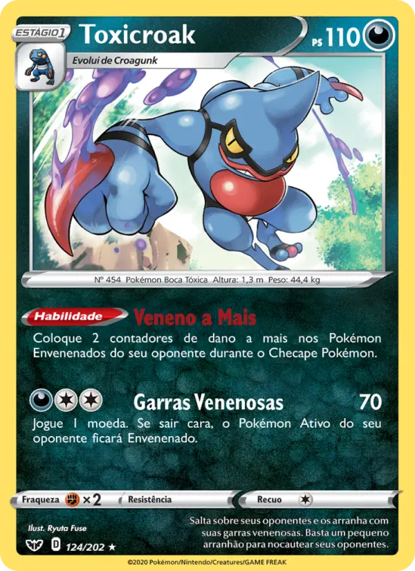 Carta Toxicroak, número 124/202 da coleção Espada e Escudo