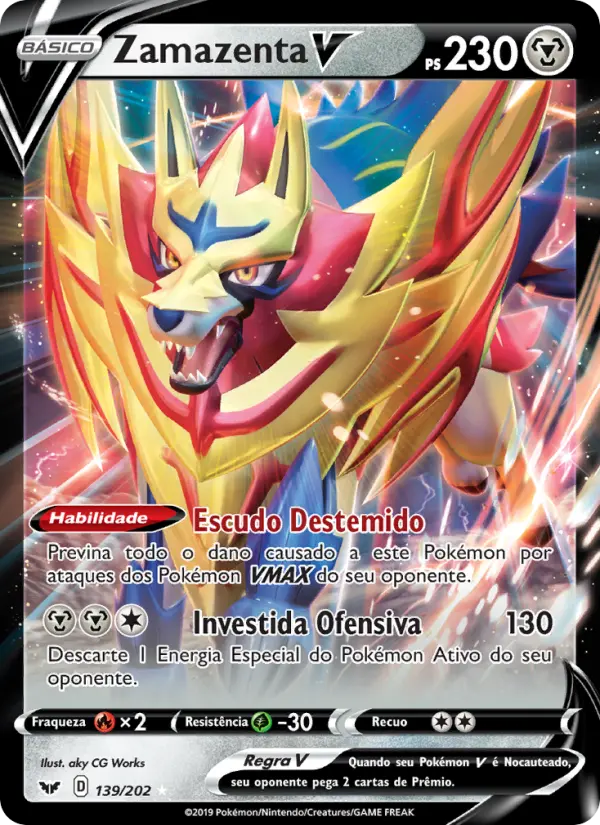 Carta Zamazenta V, número 139/202 da coleção Espada e Escudo