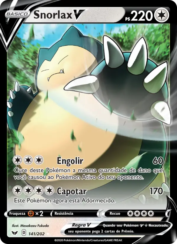 Carta Snorlax V, número 141/202 da coleção Espada e Escudo