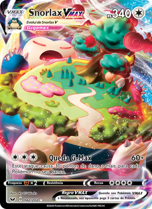Carta Snorlax VMAX, número 142/202 da coleção Espada e Escudo