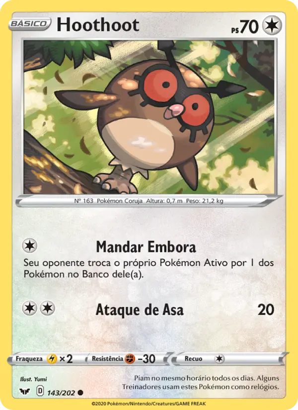 Carta Hoothoot, número 143/202 da coleção Espada e Escudo