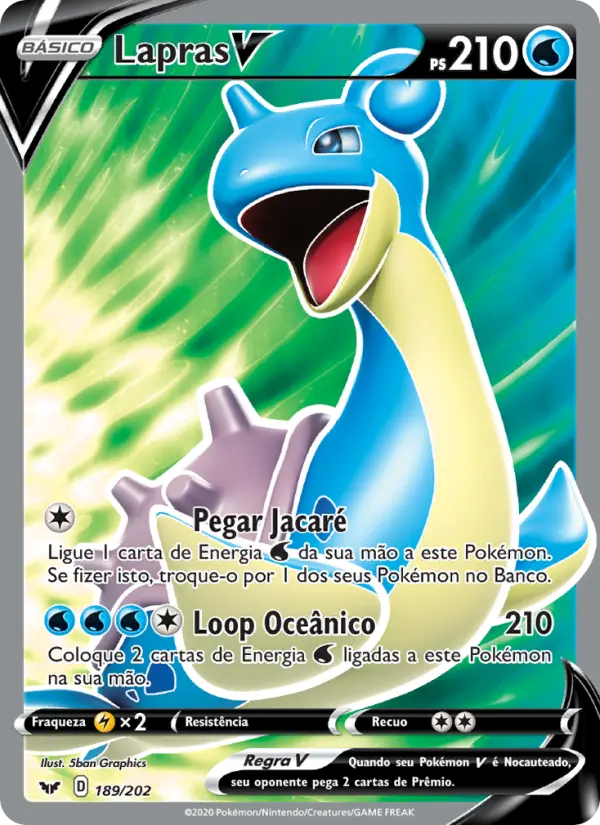 Carta Lapras V, número 189/202 da coleção Espada e Escudo