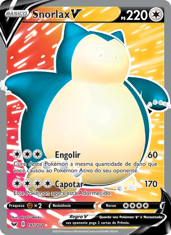 Carta Snorlax V, número 197/202 da coleção Espada e Escudo