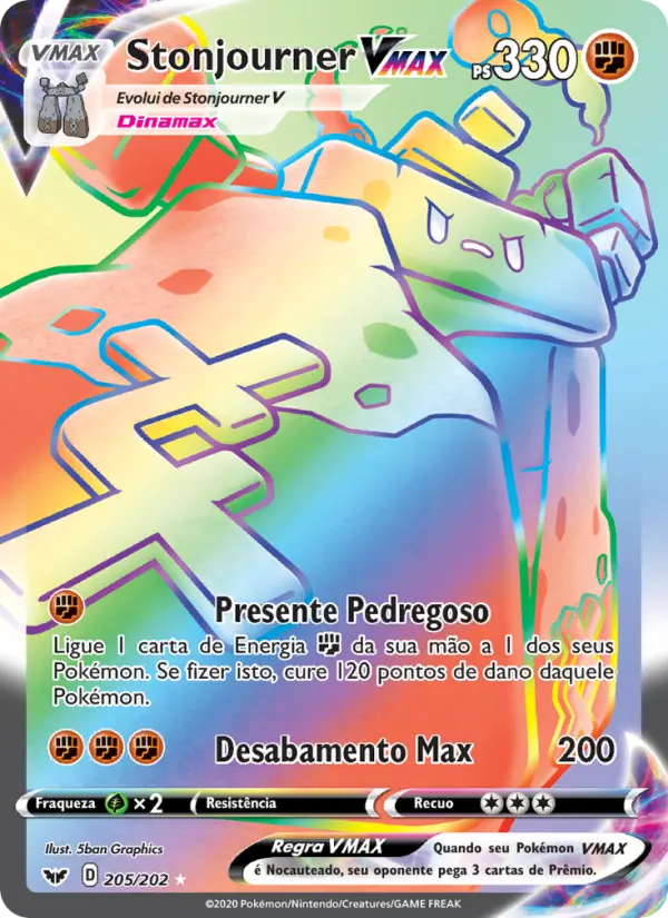 Carta Stonjourner VMAX, número 205/202 da coleção Espada e Escudo