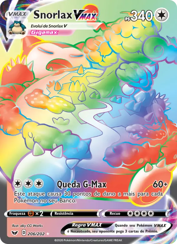 Carta Snorlax VMAX, número 206/202 da coleção Espada e Escudo