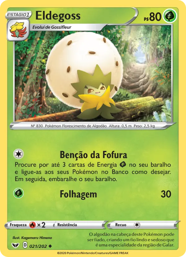 Carta Eldegoss, número 21/202 da coleção Espada e Escudo