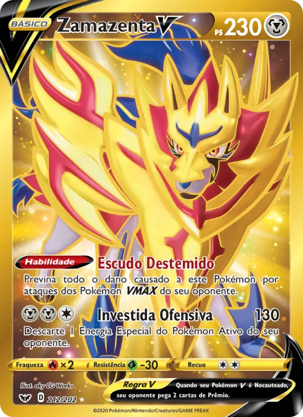 Carta Zamazenta V, número 212/202 da coleção Espada e Escudo