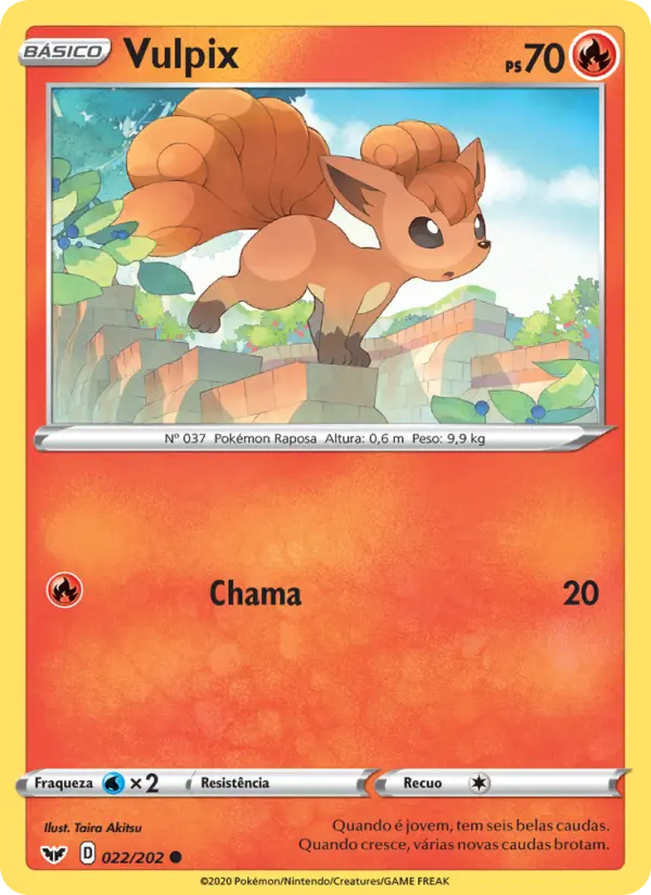 Carta Vulpix, número 22/202 da coleção Espada e Escudo
