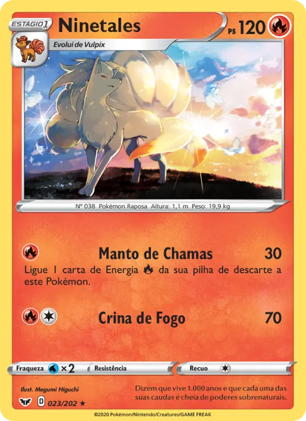 Carta Ninetales, número 23/202 da coleção Espada e Escudo