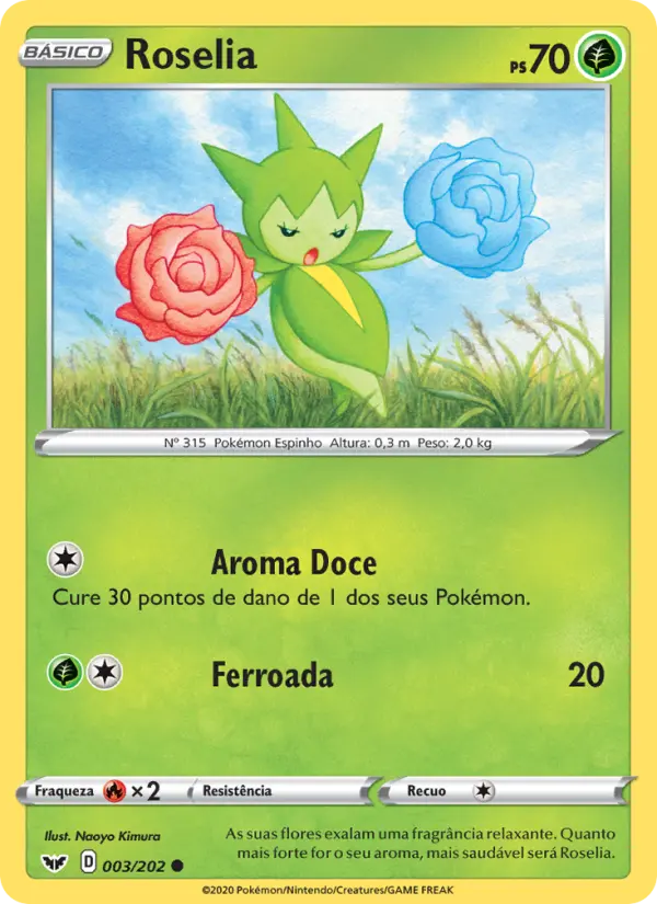 Carta Roselia, número 3/202 da coleção Espada e Escudo