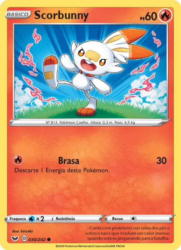 Carta Scorbunny, número 30/202 da coleção Espada e Escudo