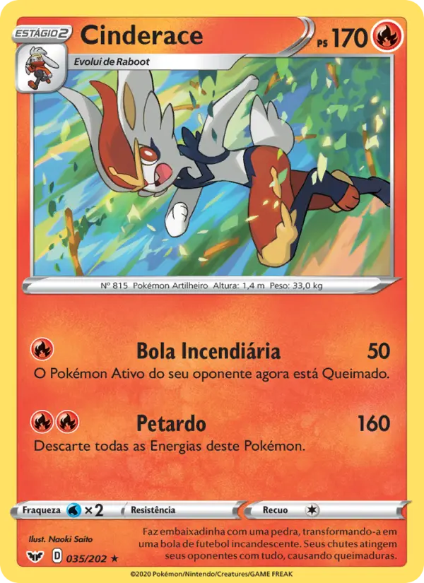 Carta Cinderace, número 35/202 da coleção Espada e Escudo