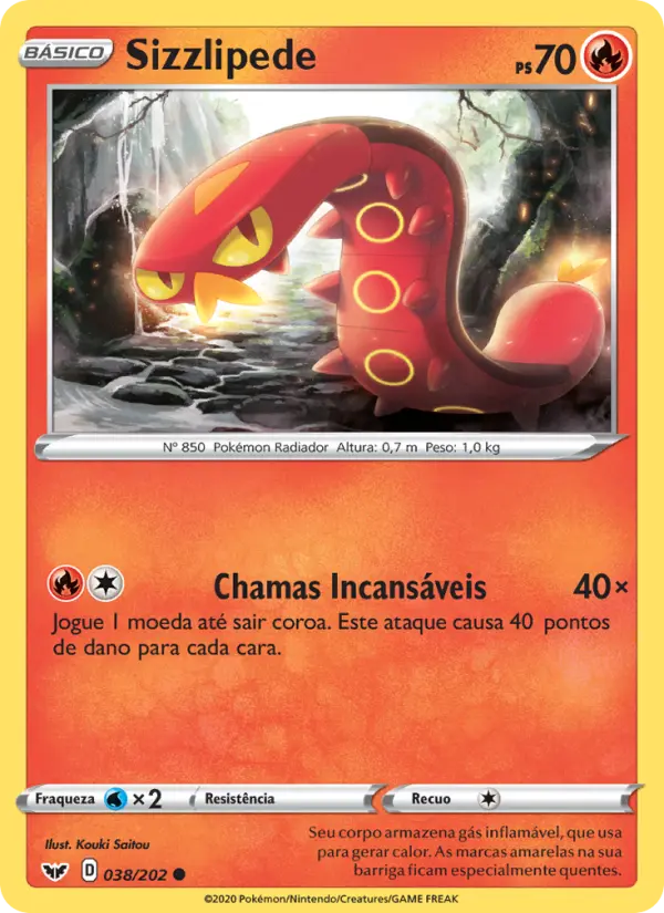 Carta Sizzlipede, número 38/202 da coleção Espada e Escudo