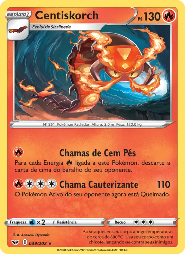 Carta Centiskorch, número 39/202 da coleção Espada e Escudo