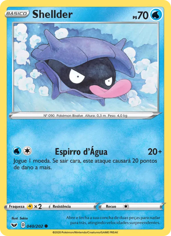 Carta Shellder, número 40/202 da coleção Espada e Escudo