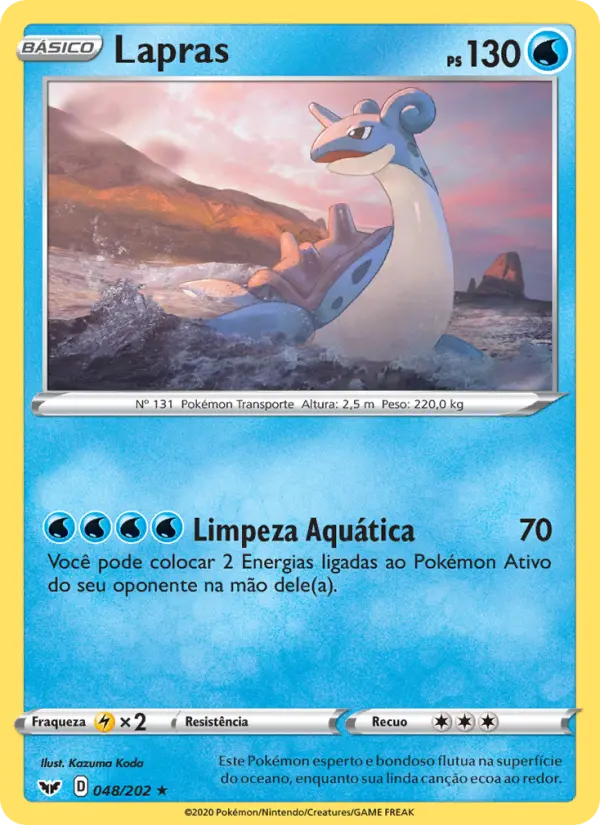 Carta Lapras, número 48/202 da coleção Espada e Escudo