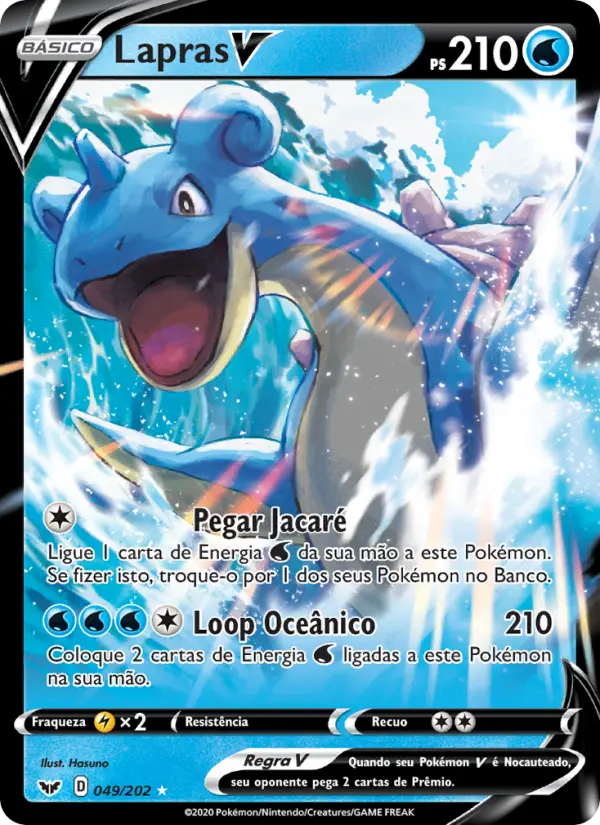 Carta Lapras V, número 49/202 da coleção Espada e Escudo
