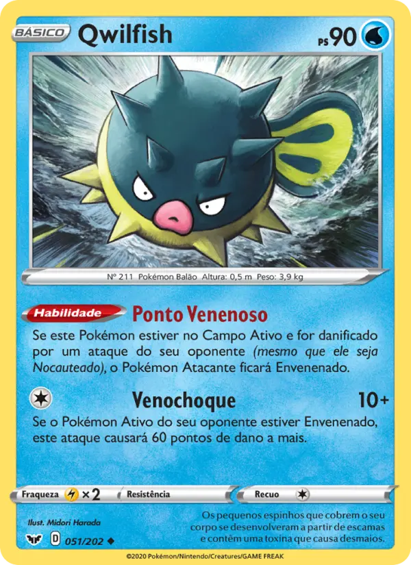 Carta Qwilfish, número 51/202 da coleção Espada e Escudo