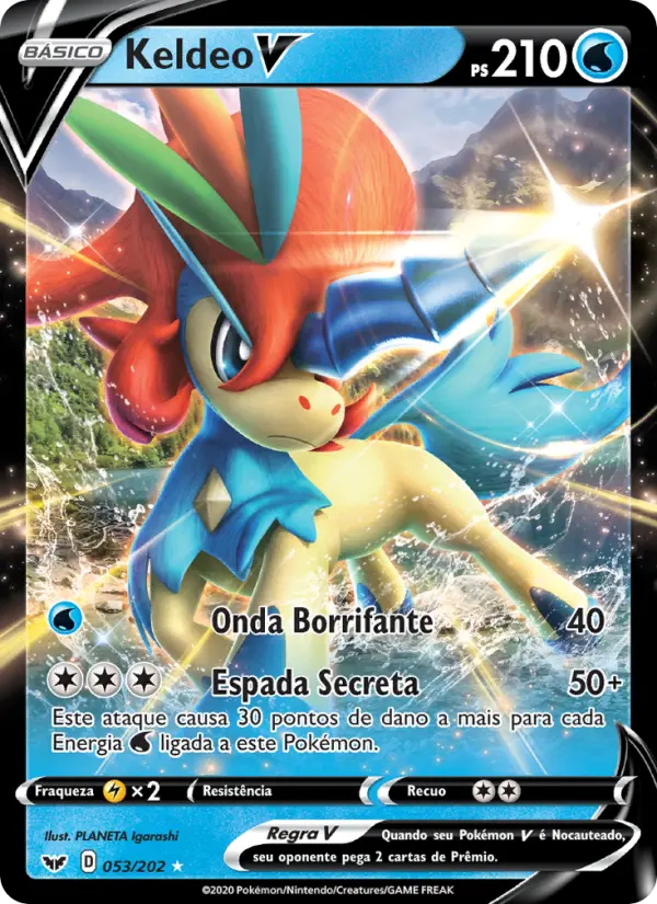 Carta Keldeo V, número 53/202 da coleção Espada e Escudo