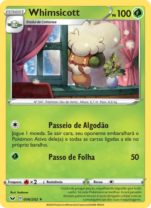 Carta Whimsicott, número 6/202 da coleção Espada e Escudo