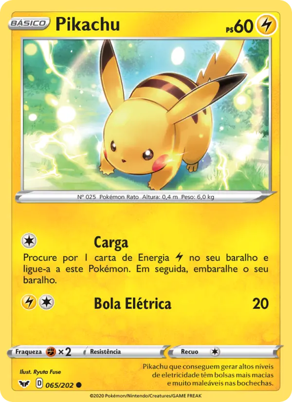 Carta Pikachu, número 65/202 da coleção Espada e Escudo