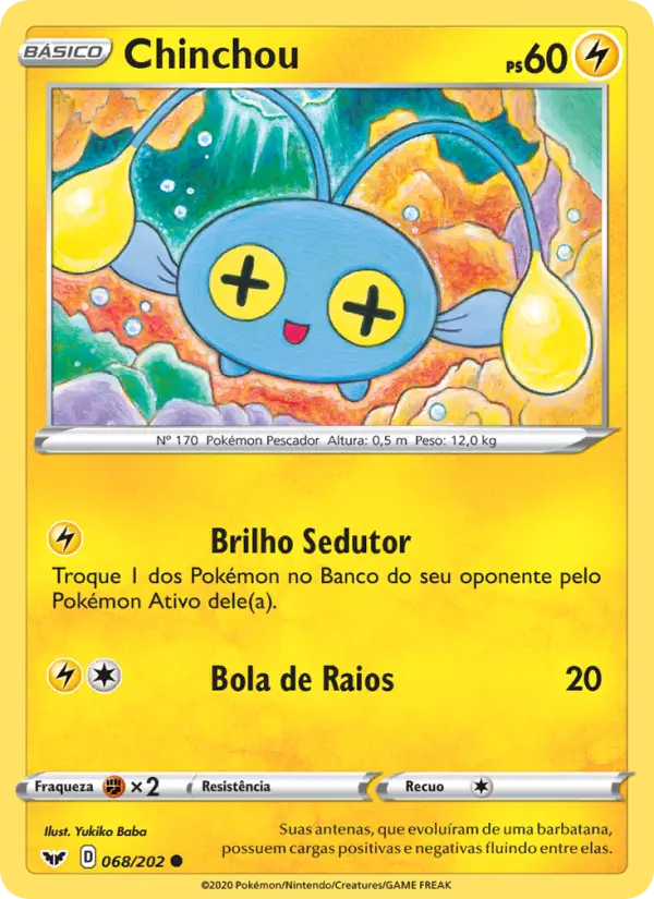Carta Chinchou, número 68/202 da coleção Espada e Escudo