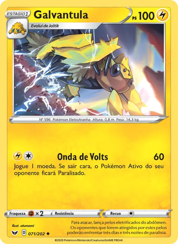 Carta Galvantula, número 71/202 da coleção Espada e Escudo